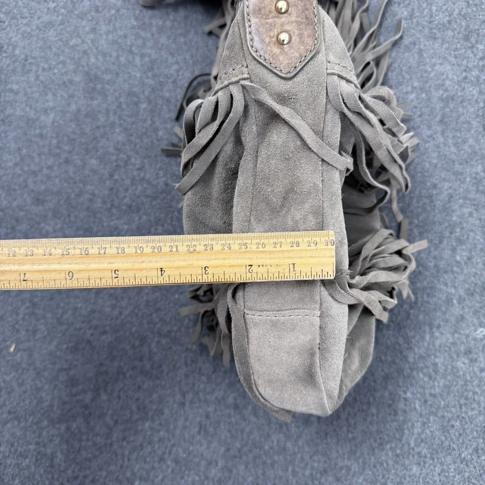 GAP 100% Cow Suede Fringe Hobo Shoulder Bag Boho Western Taupe - Picture 4 of 13